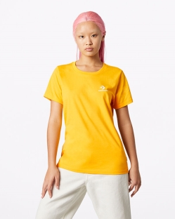 Camisetas Converse Stacked Logo Para Mujer - Amarillo | Spain-8762